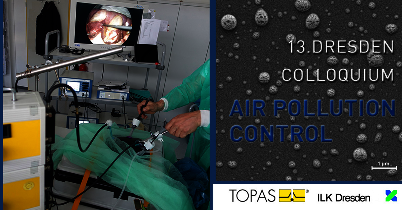 Fotocollage: chirurgischer Eingriff mit Topas-Gerät und REM-Bild