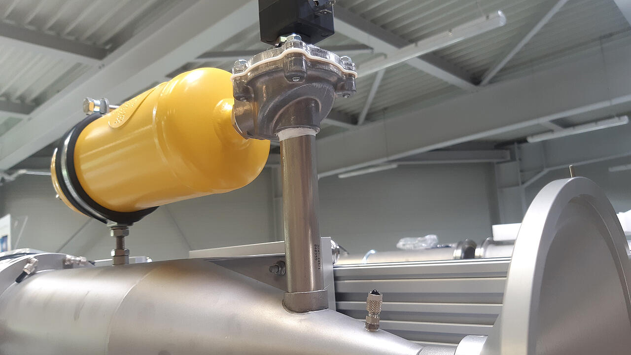 Detail of the pressure tank of a testing system in production hall