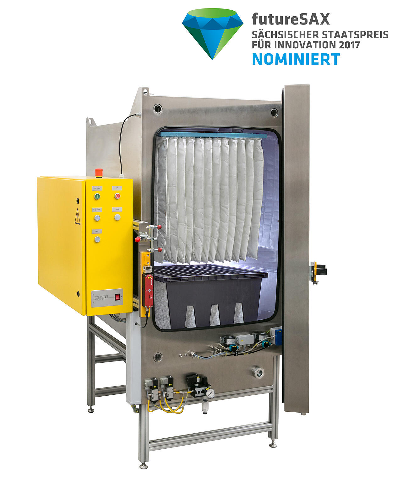 Conditioning cabinet for testing clean air filters according to ISO 16890-4 with logo of futuresax Nominated