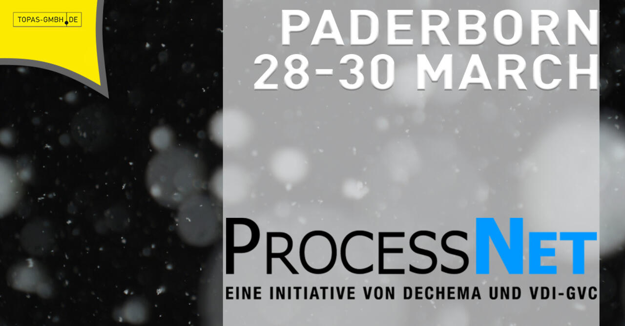 ProcessNet 2023-Logo in Paderborn vor diffusem Hintergrund mit Aerosolen (REM-Aufnahme)